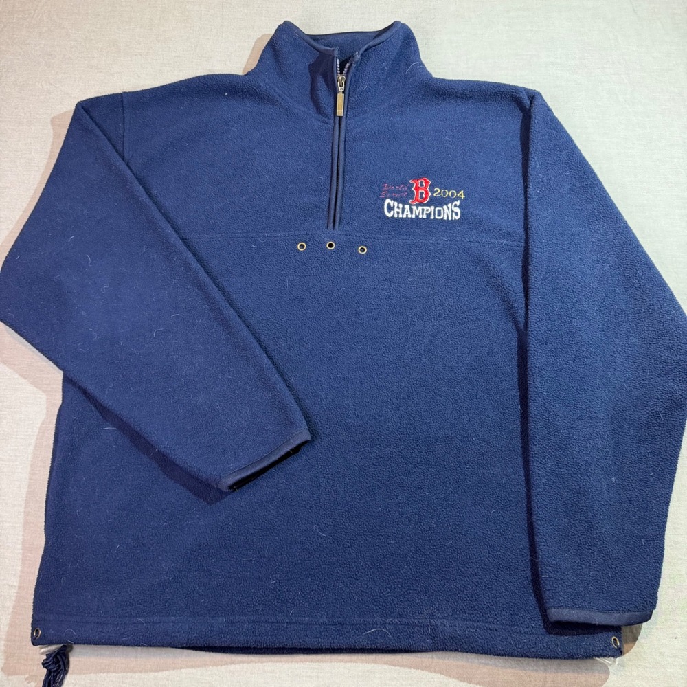 XNT Boston Red Sox Fleece Pullover Mens Large Navy Blue Excellent 2004 Champions